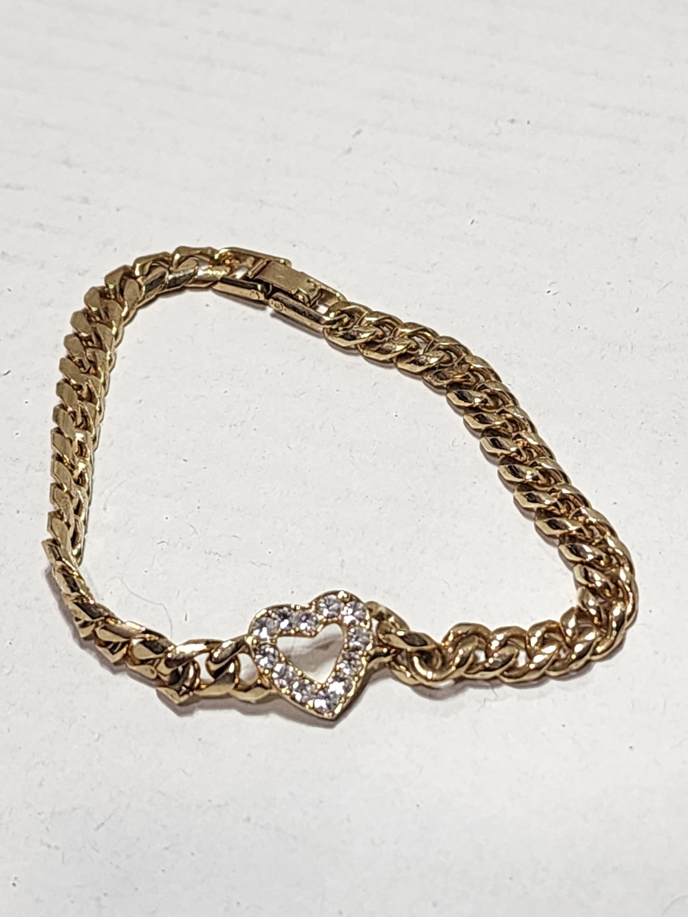 Gold Heart Chain Link Bracelet with Rhinestones
